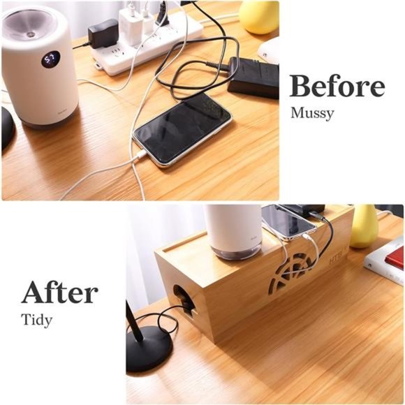 Extra Large Cable Management Box with Lid,Bamboo Cable Box for Cords,PowerStrips - Picture 3 of 6